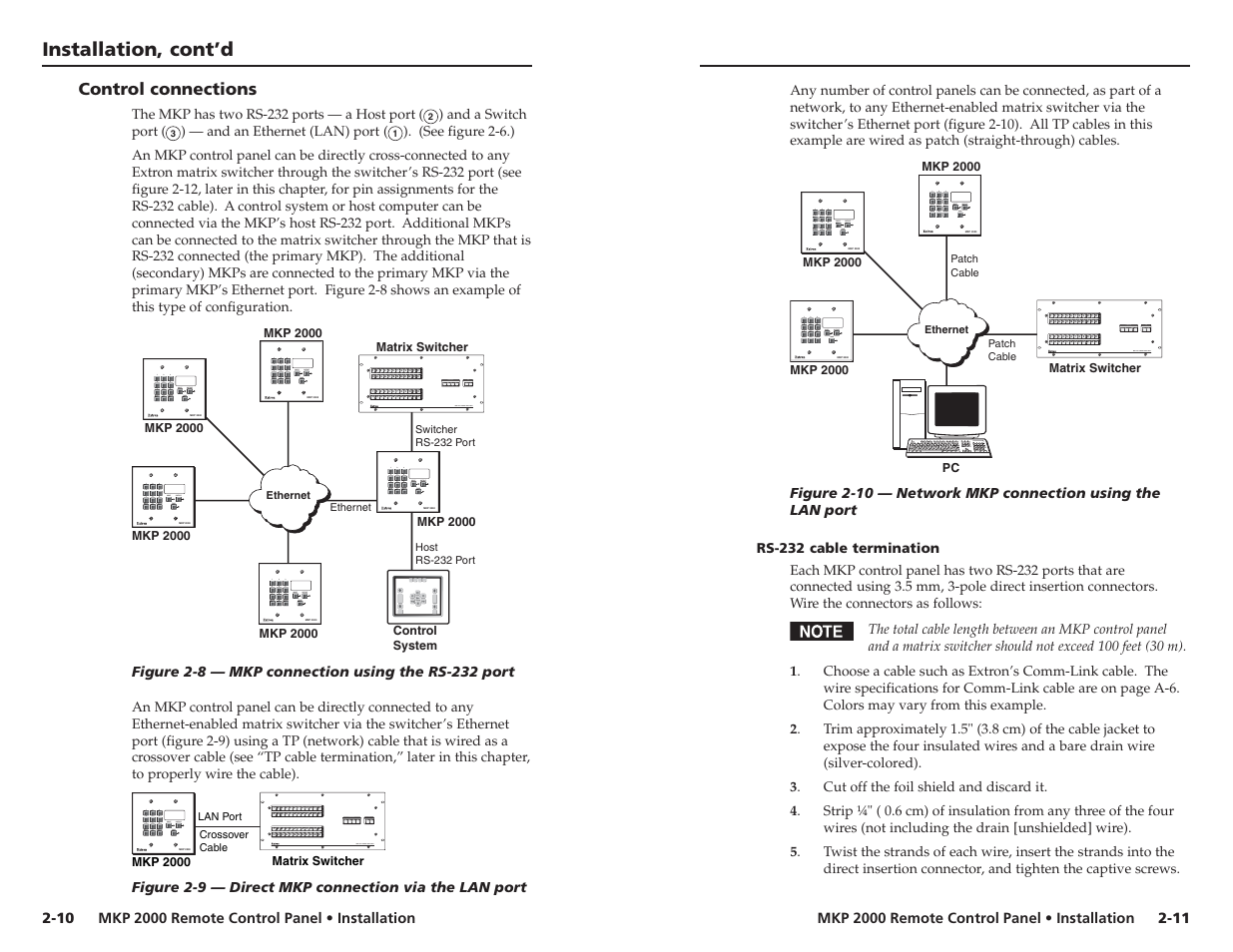 Control connections, Rs-232 cable termination | Extron Electronics MKP 2000 User Manual | Page 14 / 43