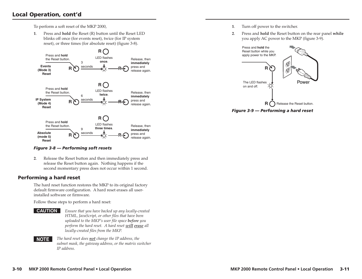 Performing a hard reset, Local operation, cont’d | Extron Electronics MKP 2000 User Manual | Page 21 / 43