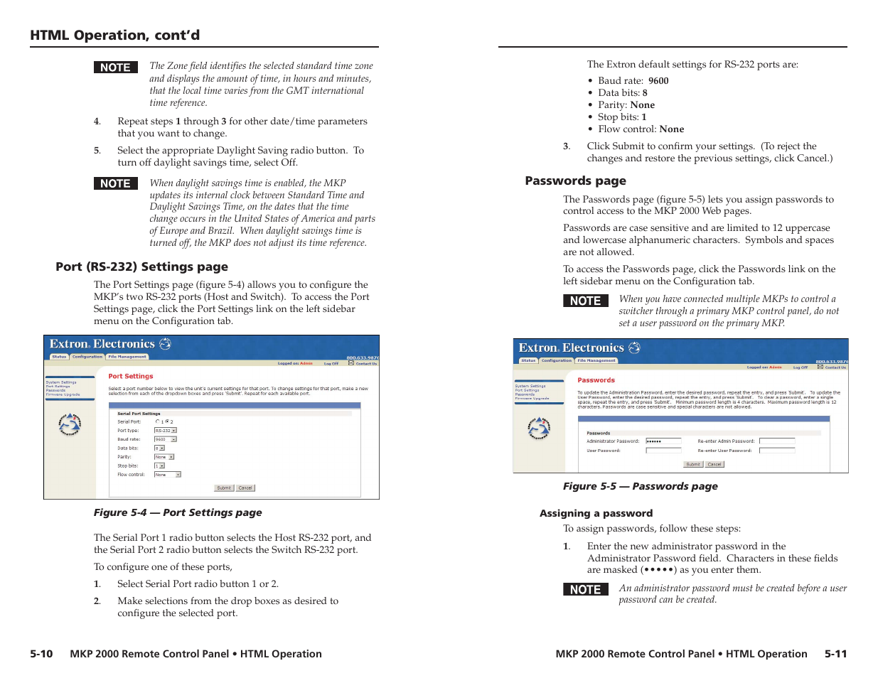 Assigning a password, Html operation, cont’d | Extron Electronics MKP 2000 User Manual | Page 35 / 43