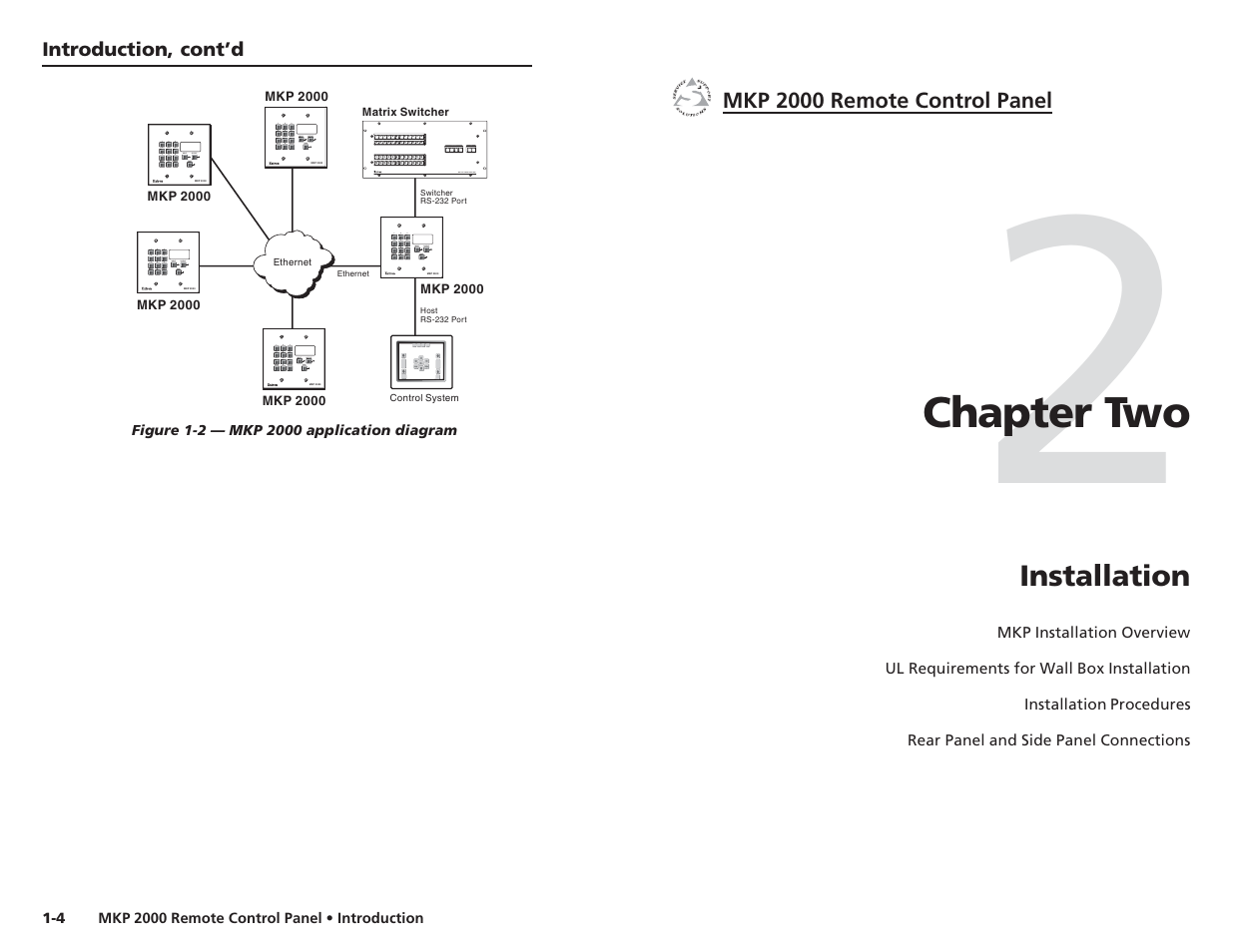 Installation, Chapter two | Extron Electronics MKP 2000 User Manual | Page 9 / 43