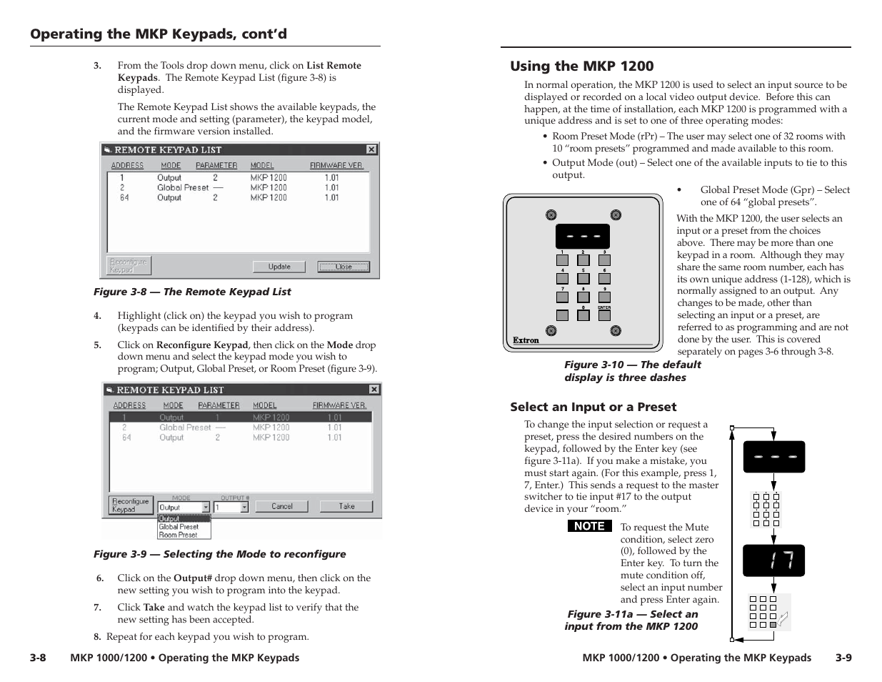 Operating the mkp keypads, cont’d, Using the mkp 1200, Select an input or a preset | Extron Electronics MKP 1200 Keypad User Manual | Page 15 / 21
