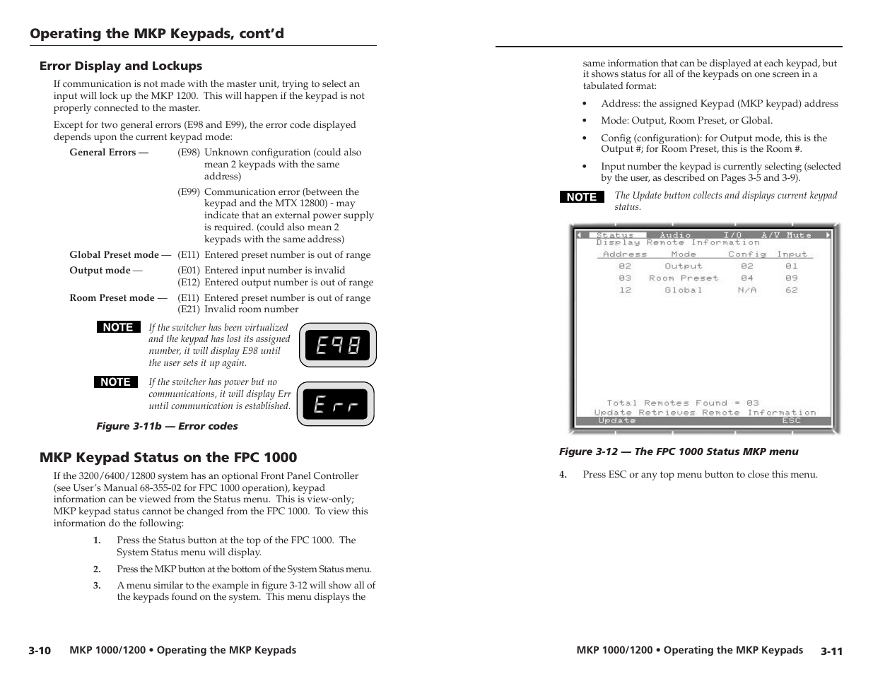 Operating the mkp keypads, cont’d, Mkp keypad status on the fpc 1000 | Extron Electronics MKP 1200 Keypad User Manual | Page 16 / 21