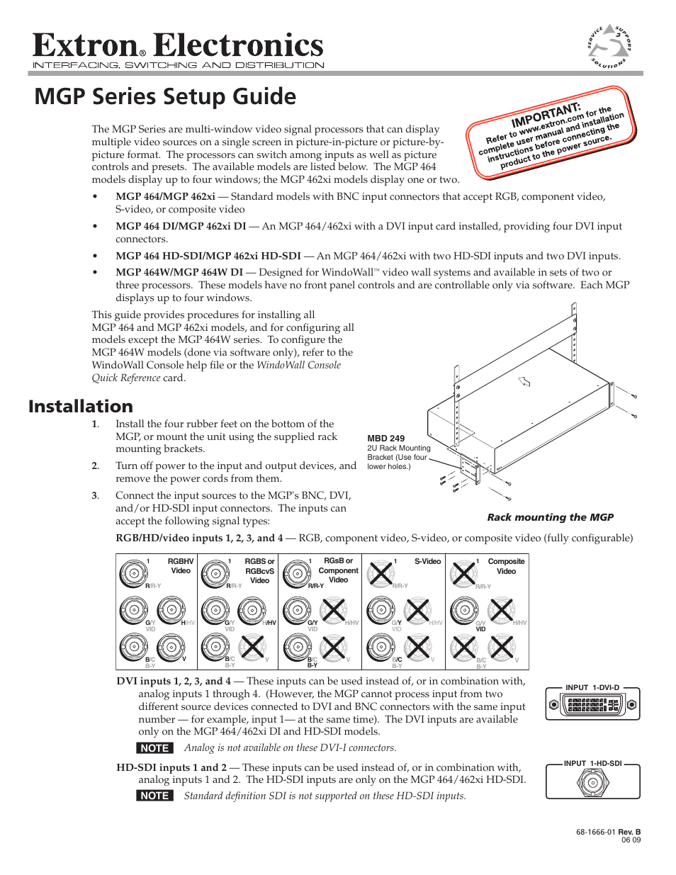 Extron Electronics MGP Series Setup Guide User Manual | 4 pages