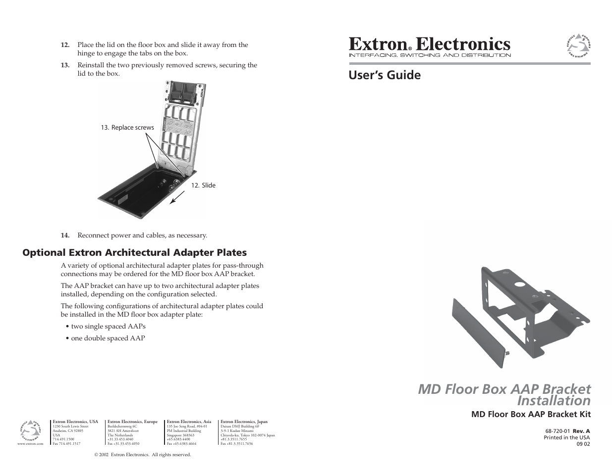 Extron Electronics MD Floor Box AAP Bracket User Manual | 2 pages