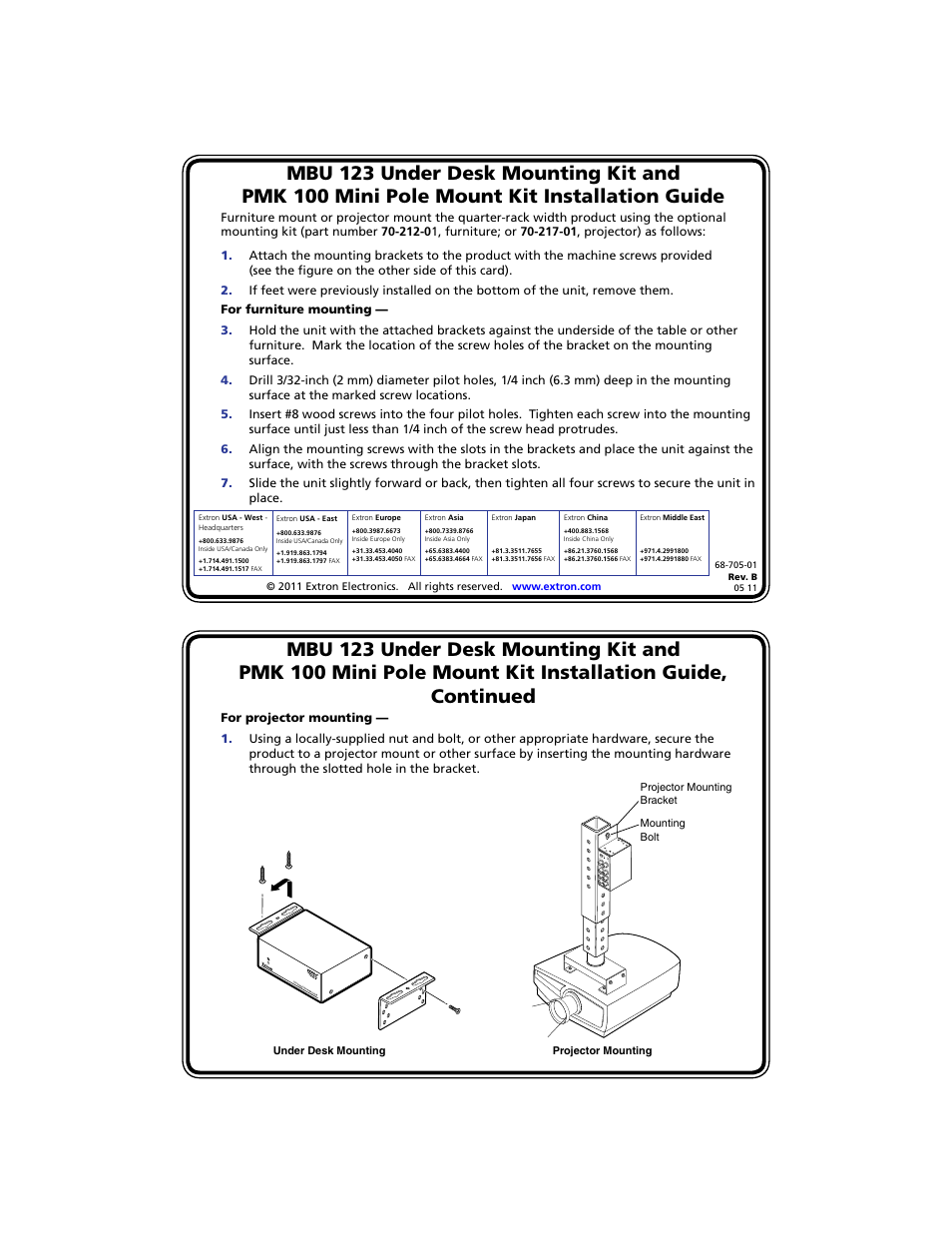 Extron Electronics MBU 123 User Manual | 1 page