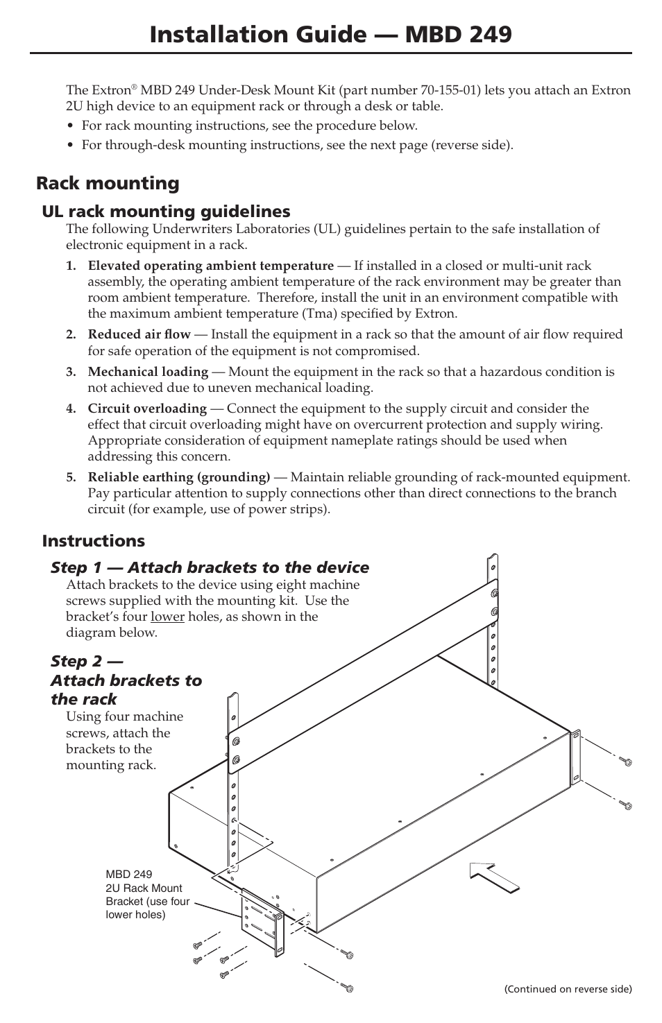 Extron Electronics MBD 249 User Manual | 2 pages
