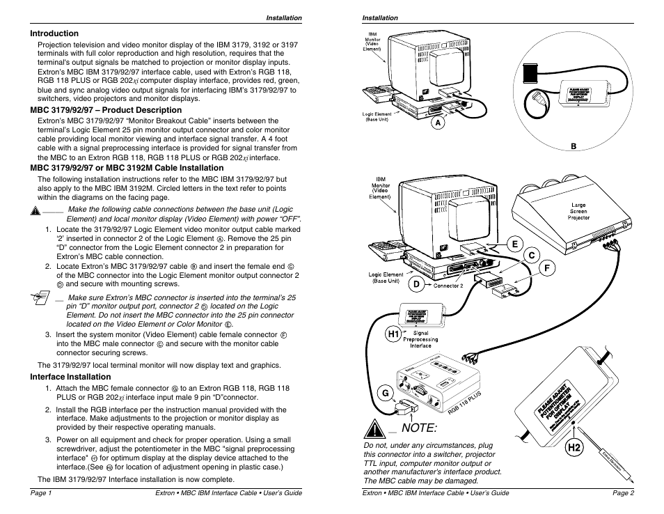 Extron Electronics MBC IBM 3192M(MONO) User Manual | Page 2 / 2