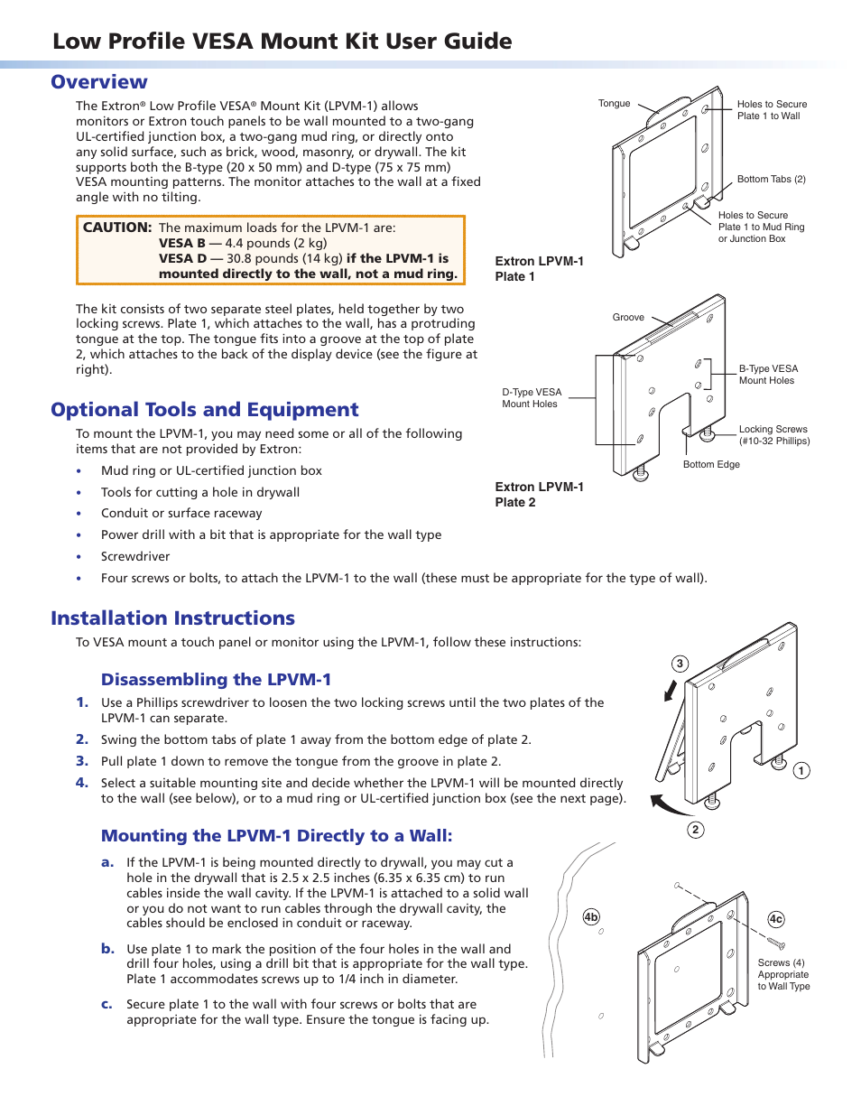 Extron Electronics Low Profile VESA Mount Kit User Manual | 2 pages