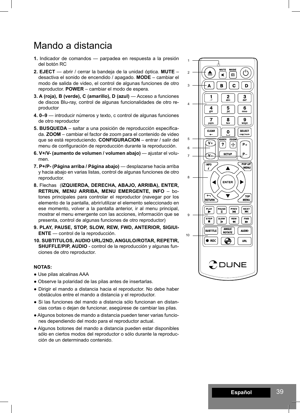 Mando a distancia | DUNE HD Max User Manual | Page 39 / 76