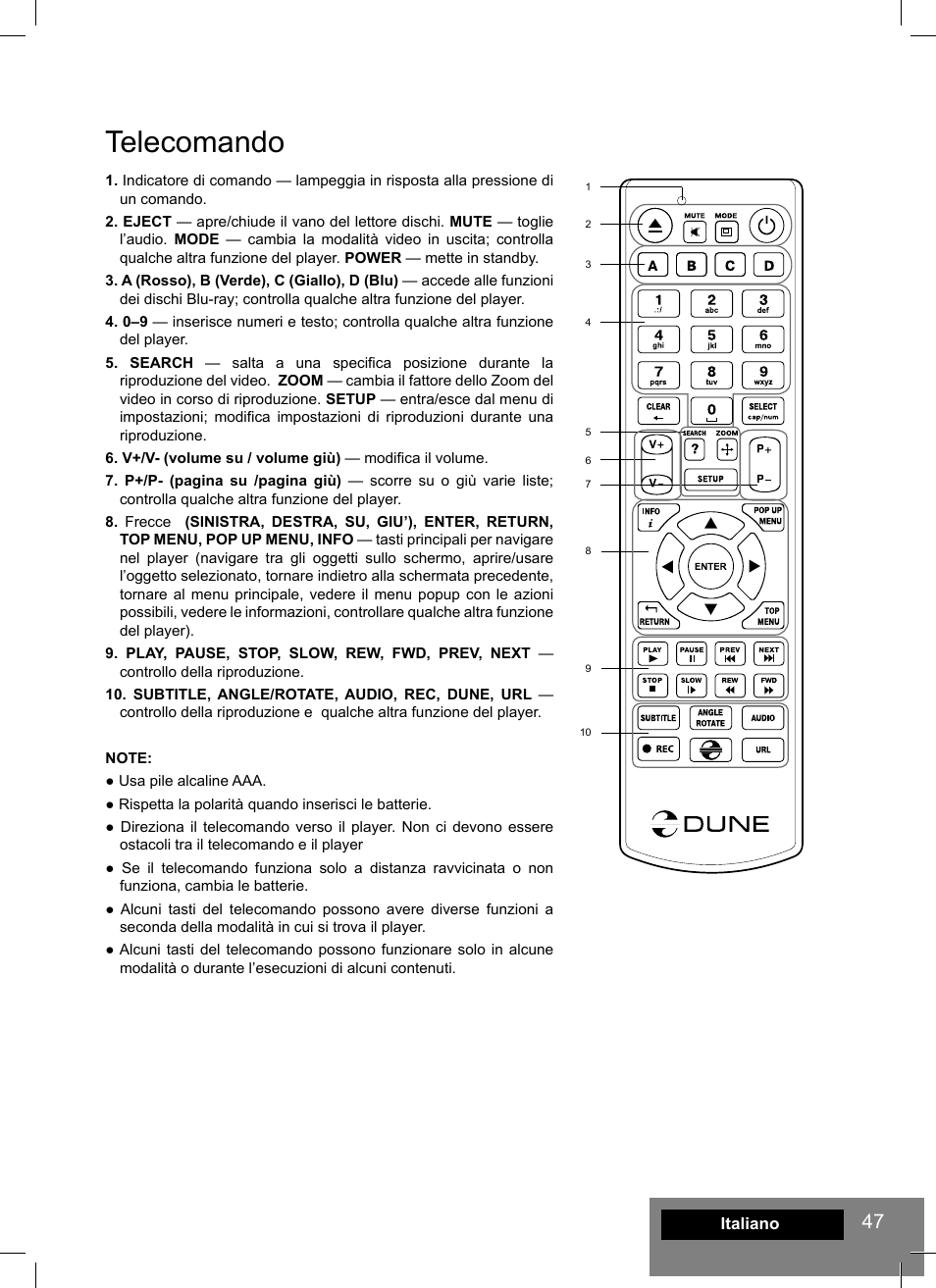 Telecomando | DUNE HD Max User Manual | Page 47 / 76