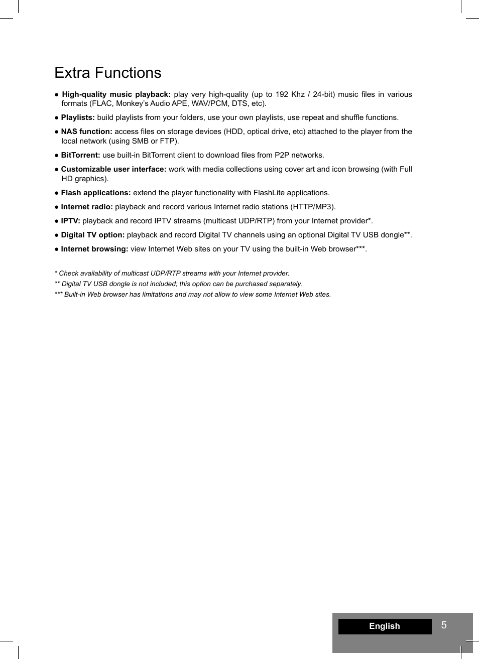 Extra functions | DUNE HD Max User Manual | Page 5 / 76