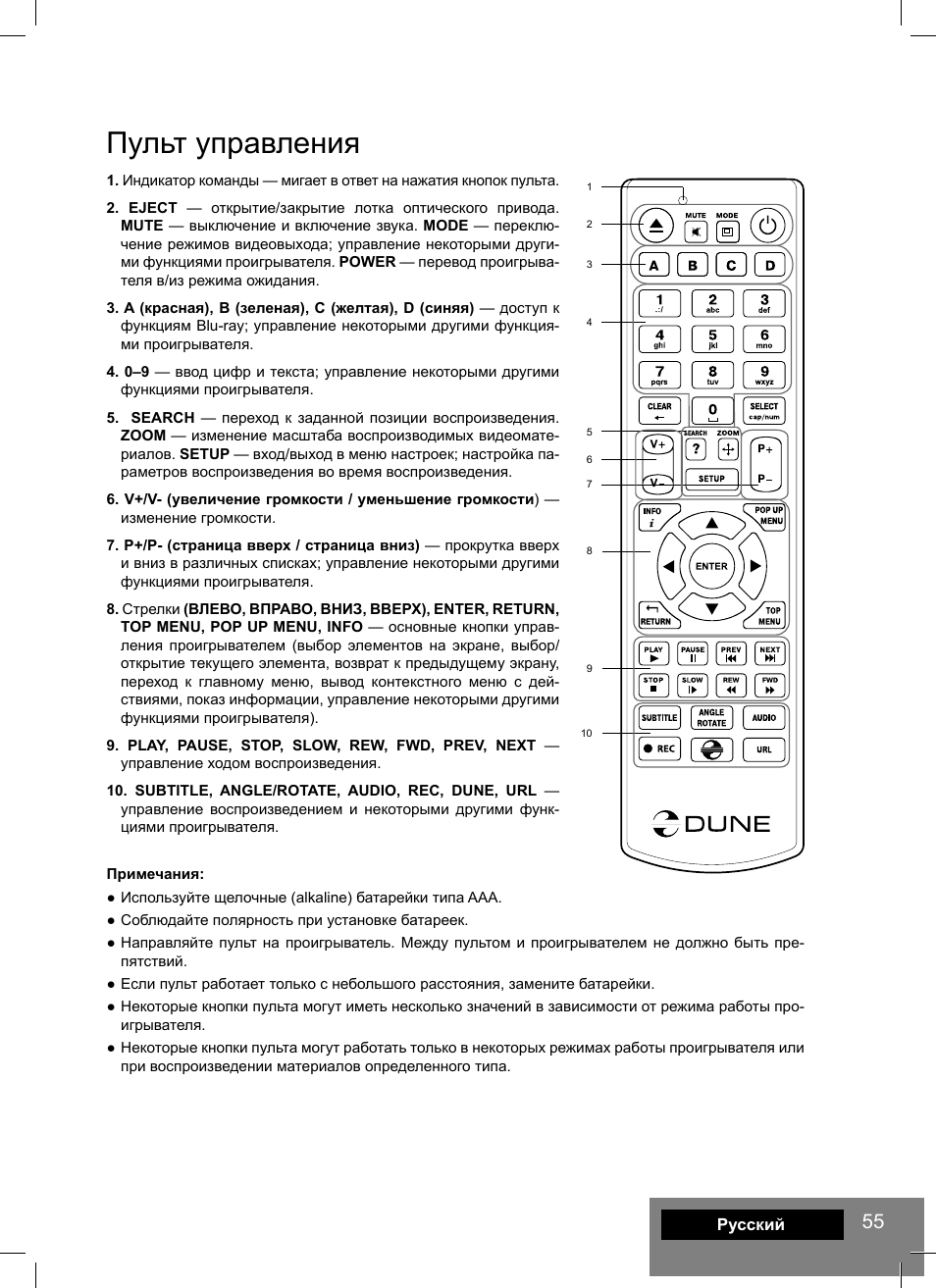 Пульт управления | DUNE HD Max User Manual | Page 55 / 76