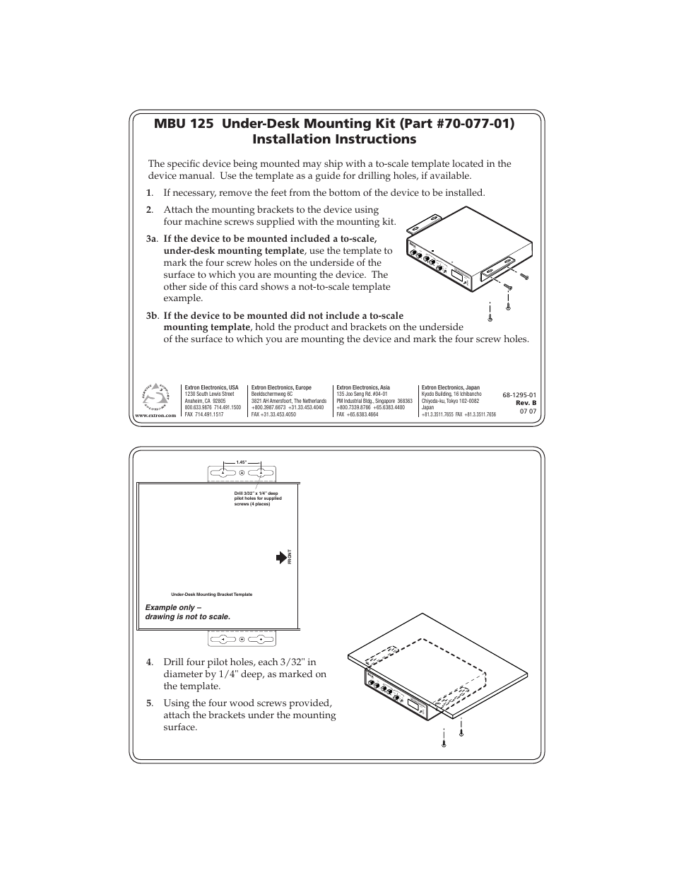 Extron Electronics MBU 125 Under-Desk Mounting Kit (70-077-01) User Manual | 1 page