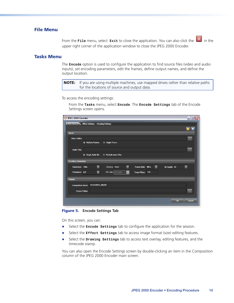 File menu, Tasks menu, File menu tasks menu | Een (see, Tasks, Menu | Extron Electronics JPEG 2000 Encoder User Manual | Page 14 / 37