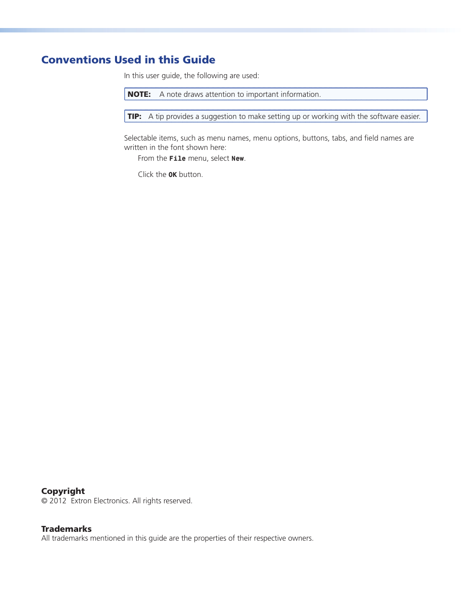 Conventions used in this guide | Extron Electronics JPEG 2000 Encoder User Manual | Page 2 / 37