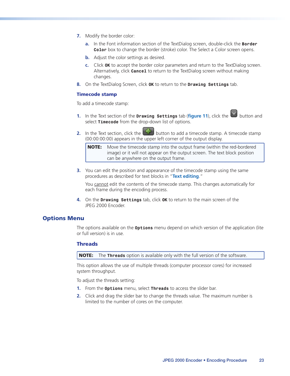 Options menu | Extron Electronics JPEG 2000 Encoder User Manual | Page 27 / 37
