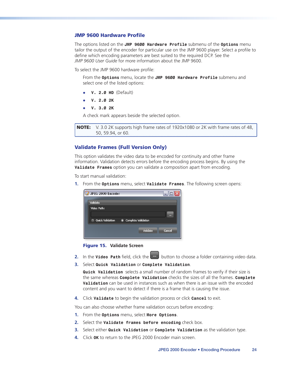 Content (see, Jmp 9600 hardware profile | Extron Electronics JPEG 2000 Encoder User Manual | Page 28 / 37