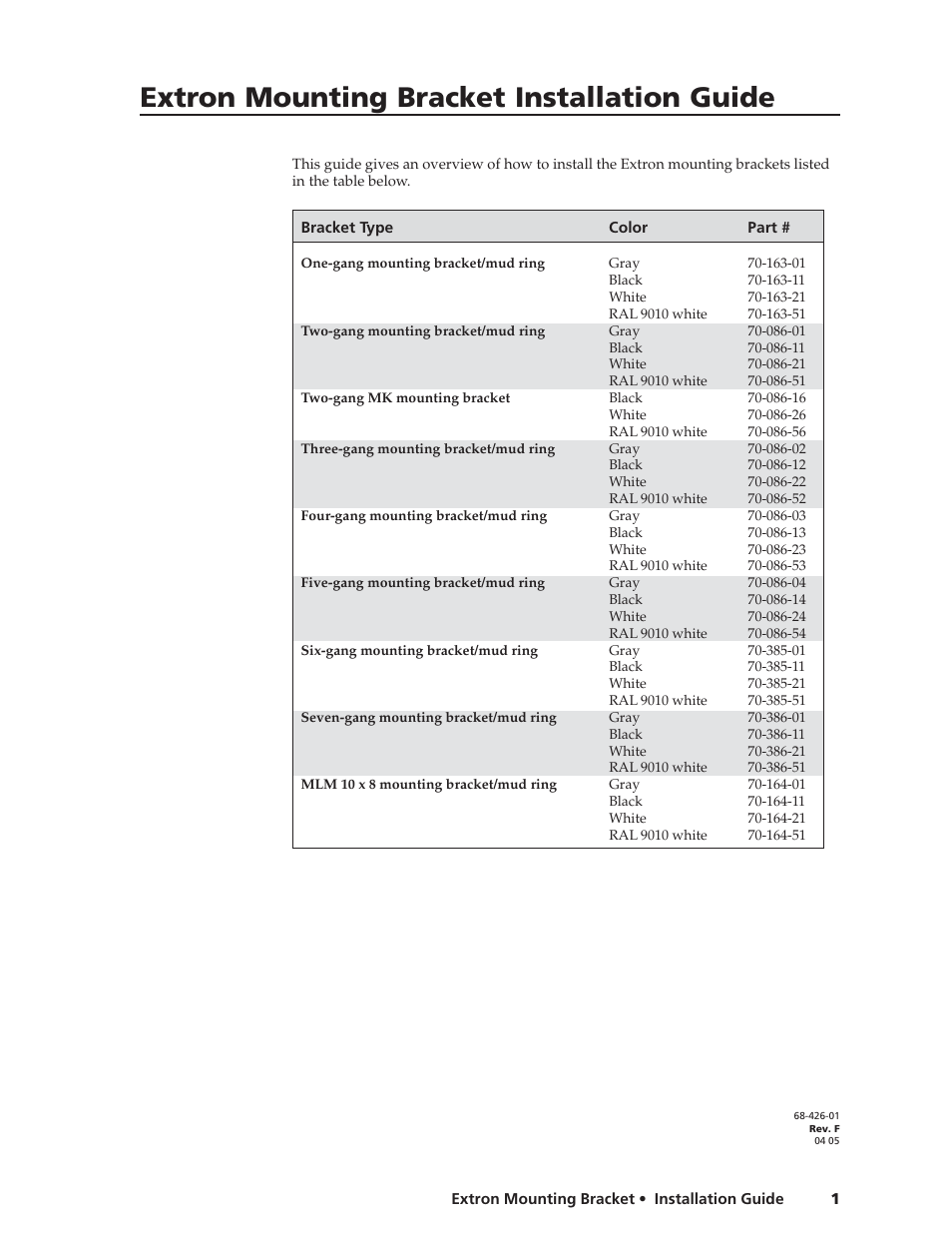 Extron Electronics Extron Mounting Bracket Installation User Manual | 14 pages