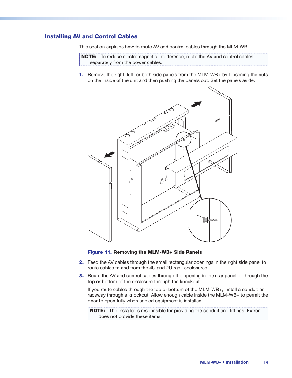 Installing av and control cables | Extron Electronics MLM-WB+ User Manual | Page 20 / 27