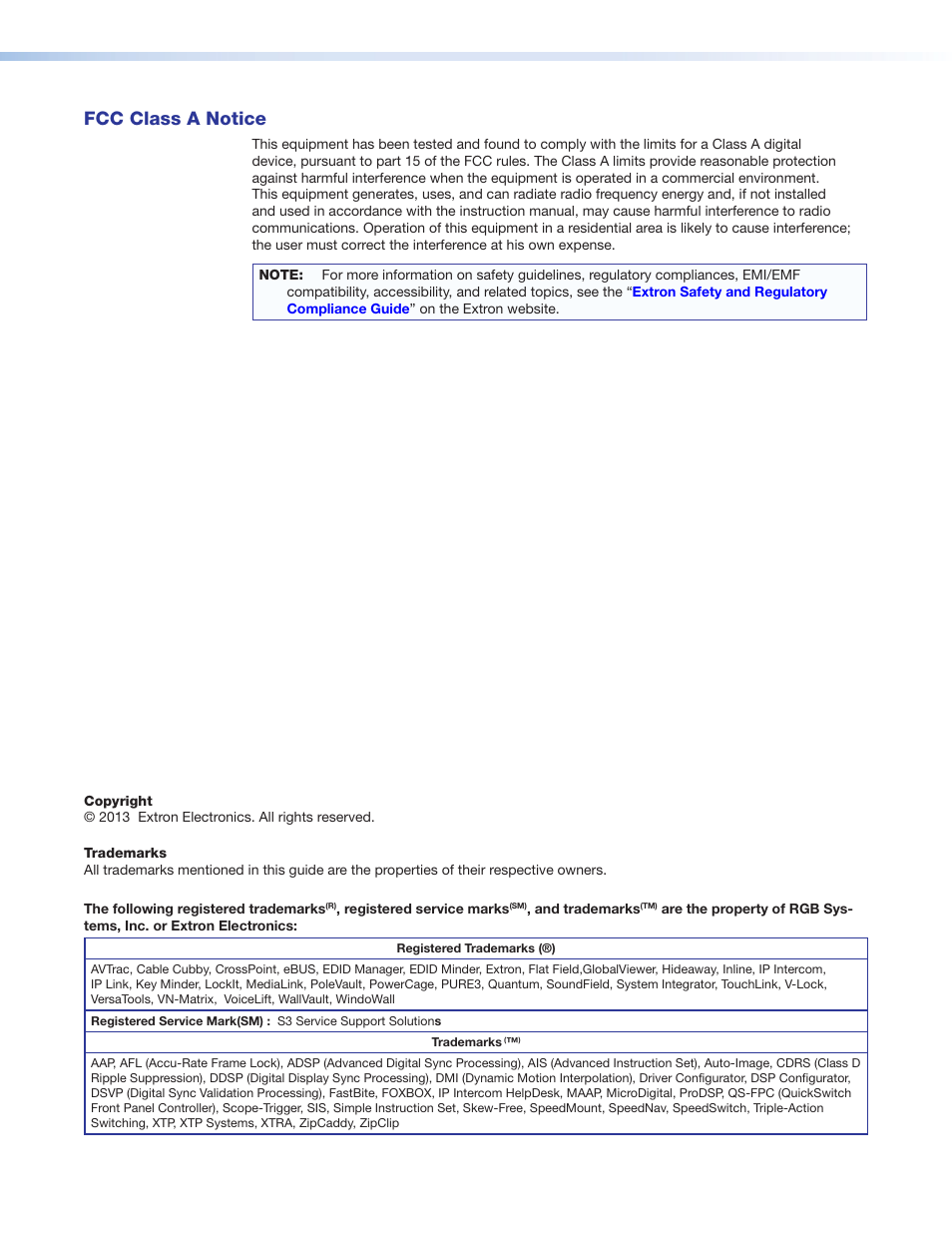 Fcc class a notice | Extron Electronics MLM-WB+ User Manual | Page 3 / 27