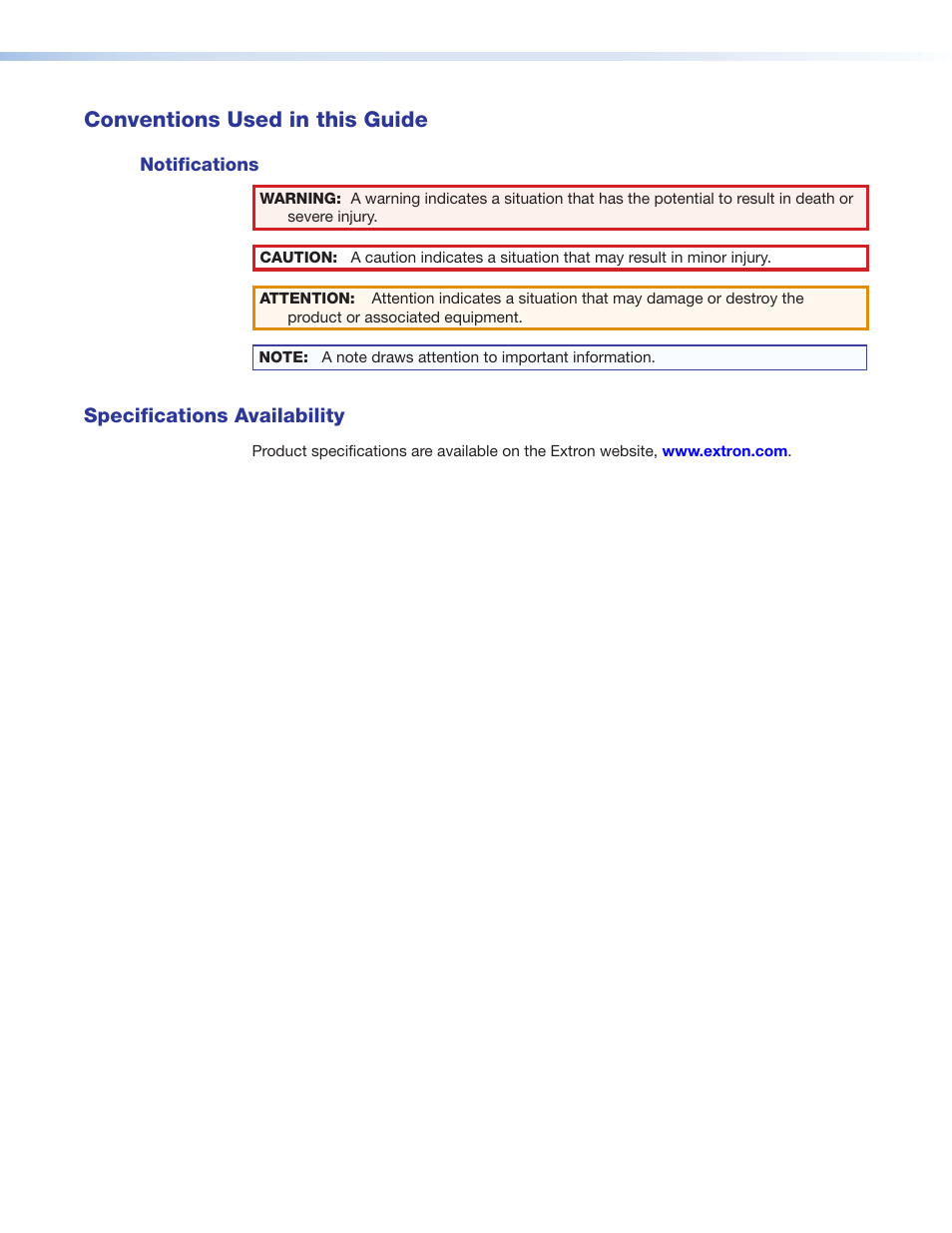 Conventions used in this guide, Specifications availability | Extron Electronics MLM-WB+ User Manual | Page 4 / 27