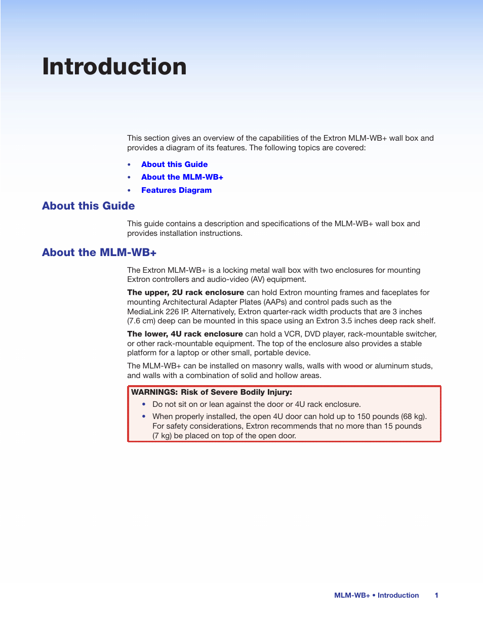 Introduction, About this guide, About the mlm-wb | About this guide about the mlm-wb | Extron Electronics MLM-WB+ User Manual | Page 7 / 27