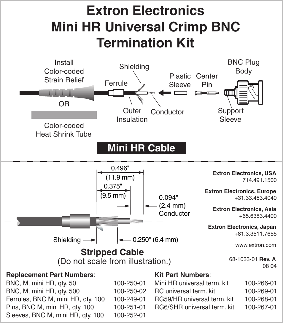 Extron Electronics Mini HR Universal Crimp BNC User Manual | 1 page