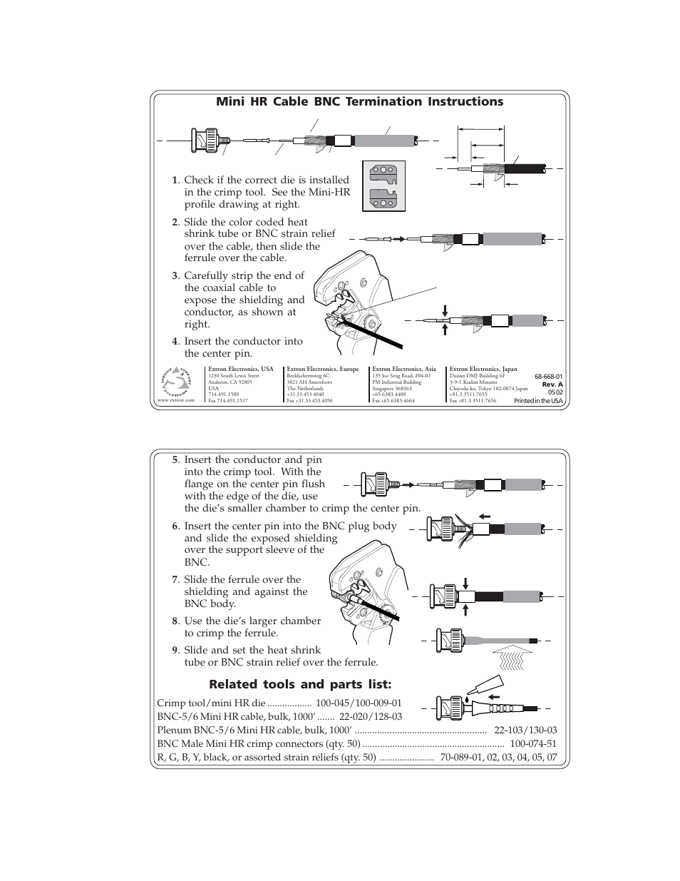 Extron Electronics Mini HR Cable BNC User Manual | 1 page