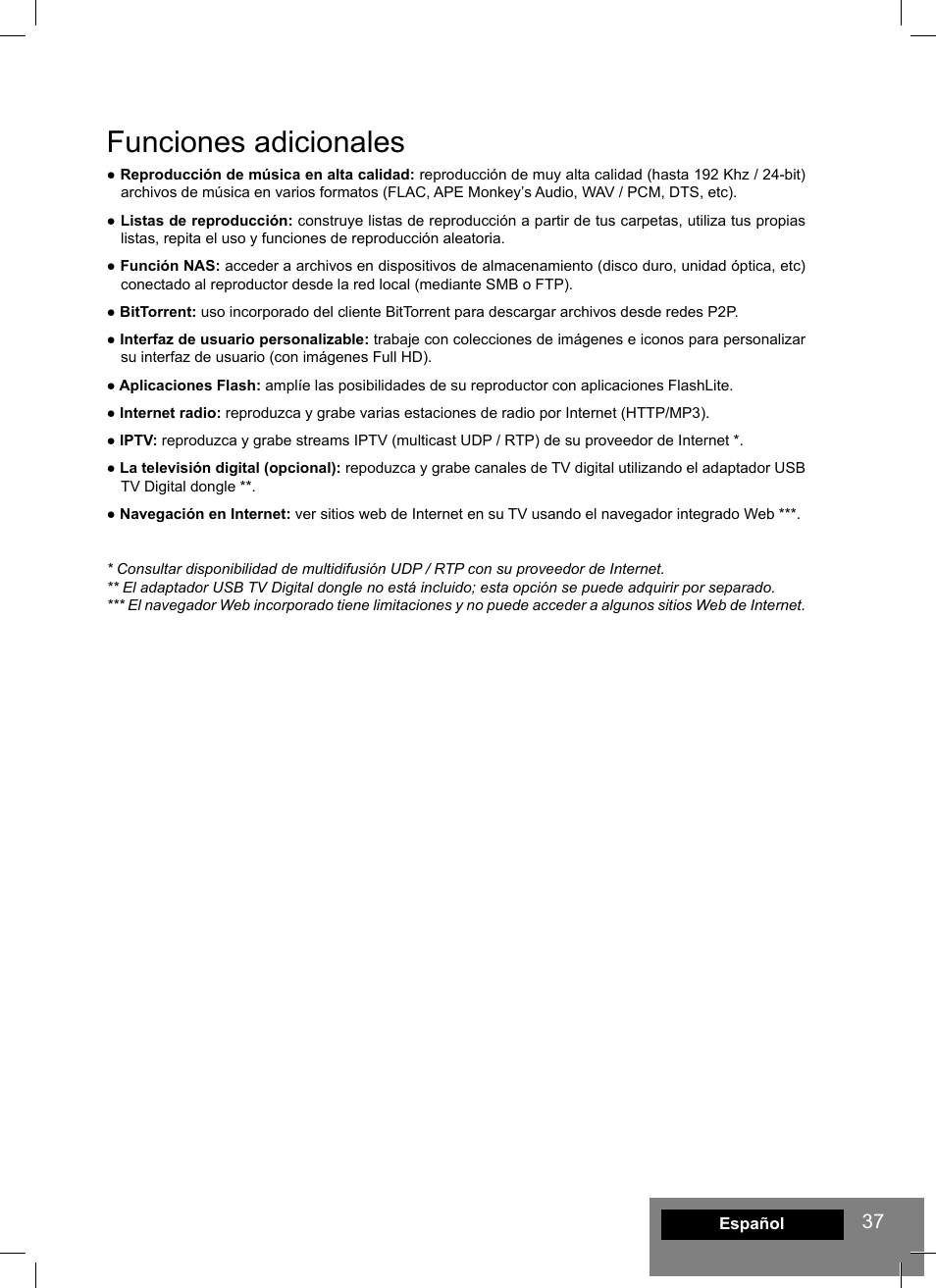 Funciones adicionales | DUNE HD Smart H1 User Manual | Page 37 / 76