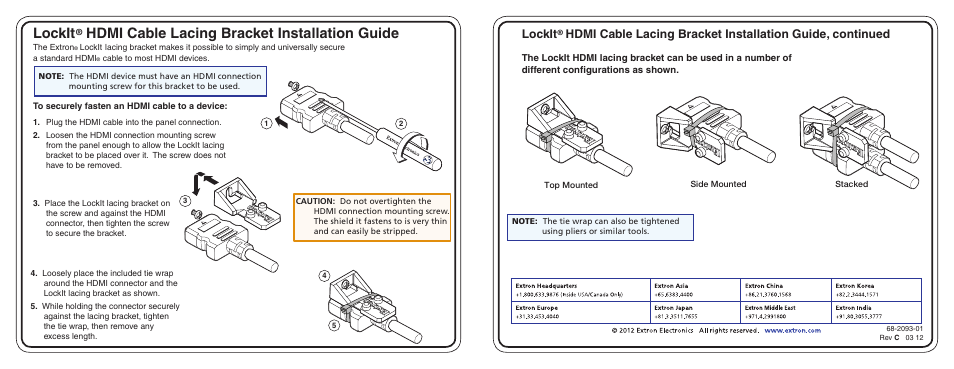 Extron Electronics LockIt HDMI Cable User Manual | 1 page