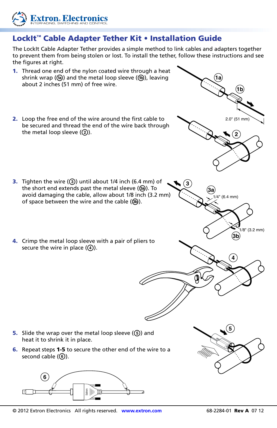 Extron Electronics LockIt Cable Adapter Tether Kit User Manual | 1 page