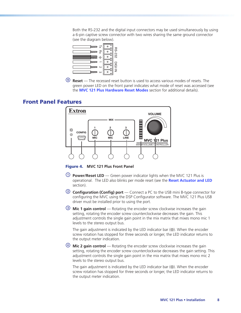 Front panel features | Extron Electronics MVC 121 Plus User Guide User Manual | Page 14 / 63