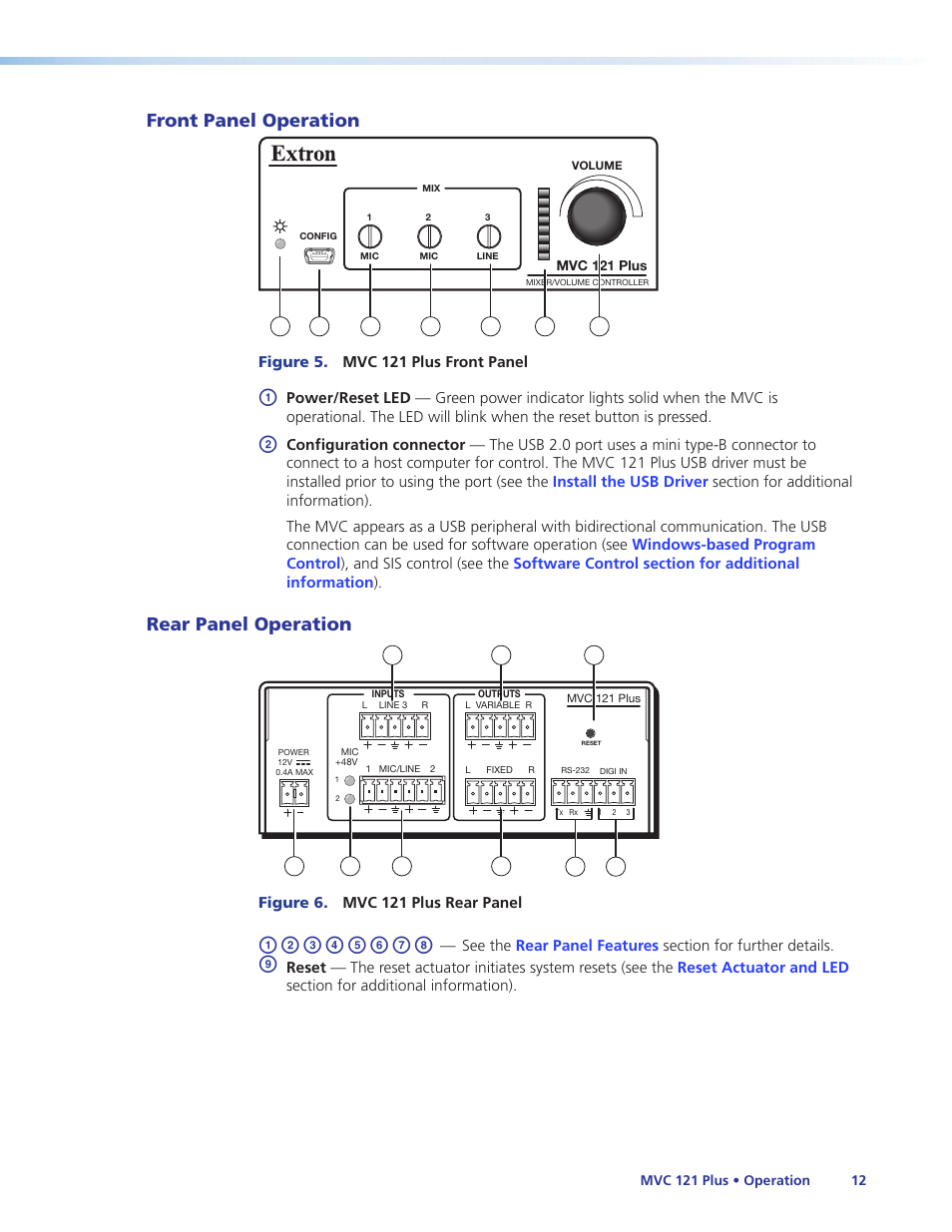 Front panel operation, Rear panel operation | Extron Electronics MVC 121 Plus User Guide User Manual | Page 18 / 63