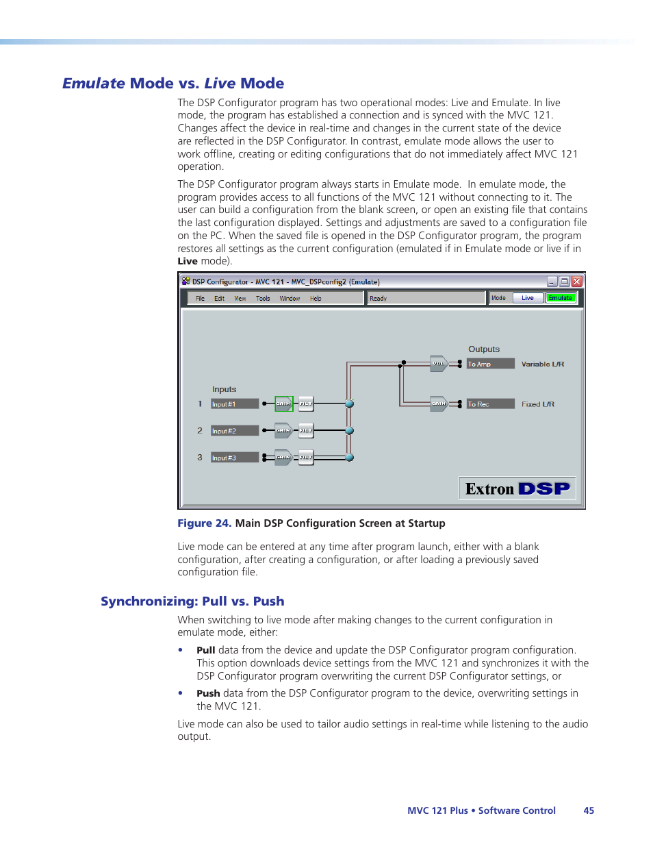 Emulate mode vs. live mode, Synchronizing: pull vs. push | Extron Electronics MVC 121 Plus User Guide User Manual | Page 51 / 63
