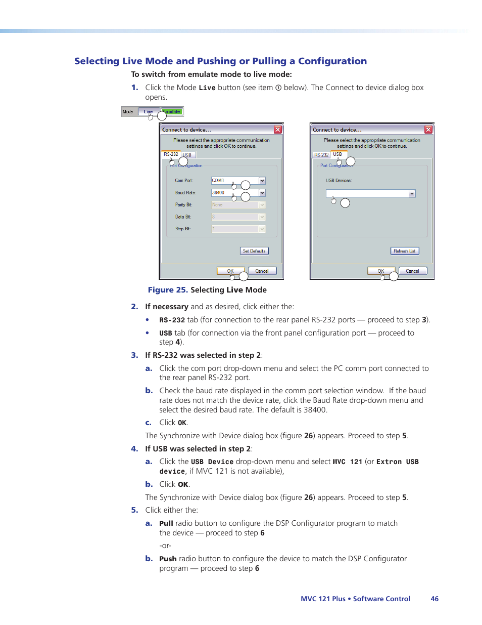 Selecting live mode and pushing or pulling a, Configuration | Extron Electronics MVC 121 Plus User Guide User Manual | Page 52 / 63