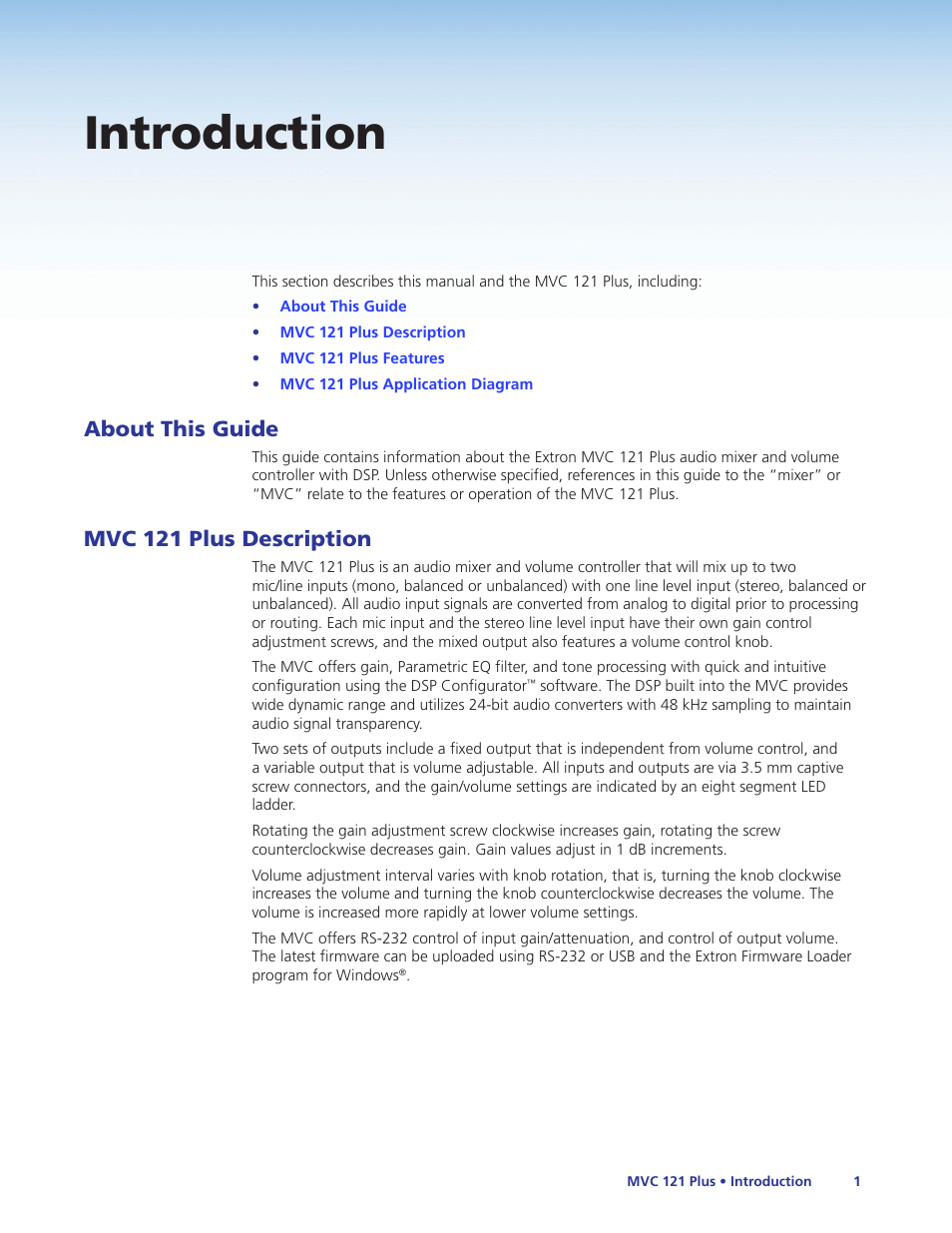 Introduction, About this manual, Mvc 121 plus description | About this guide | Extron Electronics MVC 121 Plus User Guide User Manual | Page 7 / 63