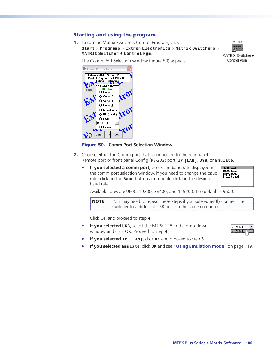 Starting and using the program, On the, Oceed to | Extron Electronics MTPX Plus Series User Guide User Manual | Page 106 / 169