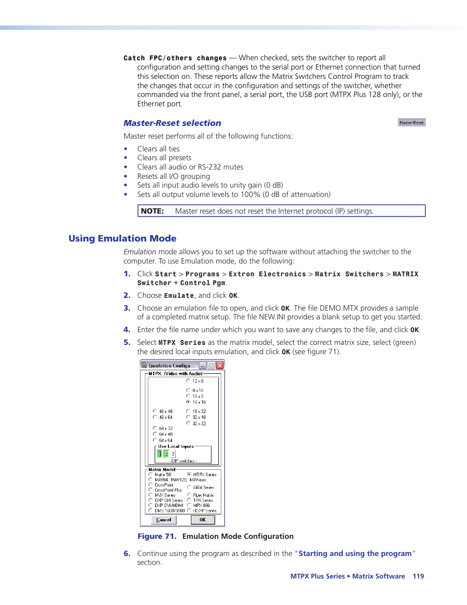 Using emulation mode | Extron Electronics MTPX Plus Series User Guide User Manual | Page 125 / 169