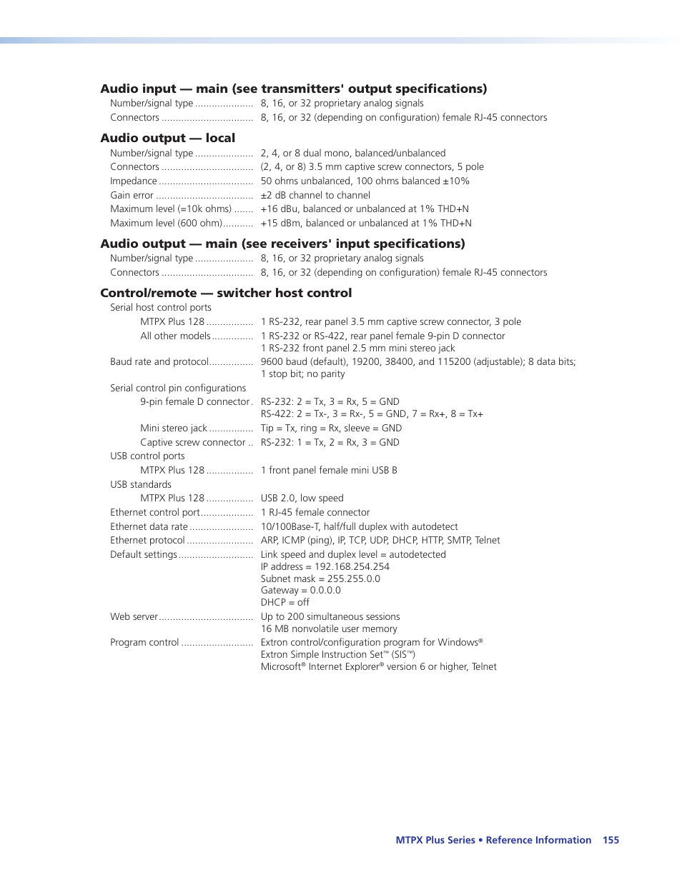 Extron Electronics MTPX Plus Series User Guide User Manual | Page 161 / 169