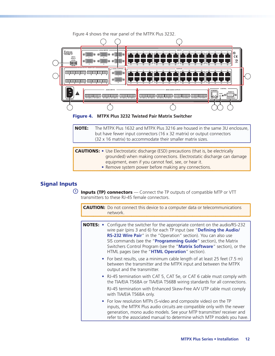 Signal inputs, Mtpx plus series • installation 12 | Extron Electronics MTPX Plus Series User Guide User Manual | Page 18 / 169