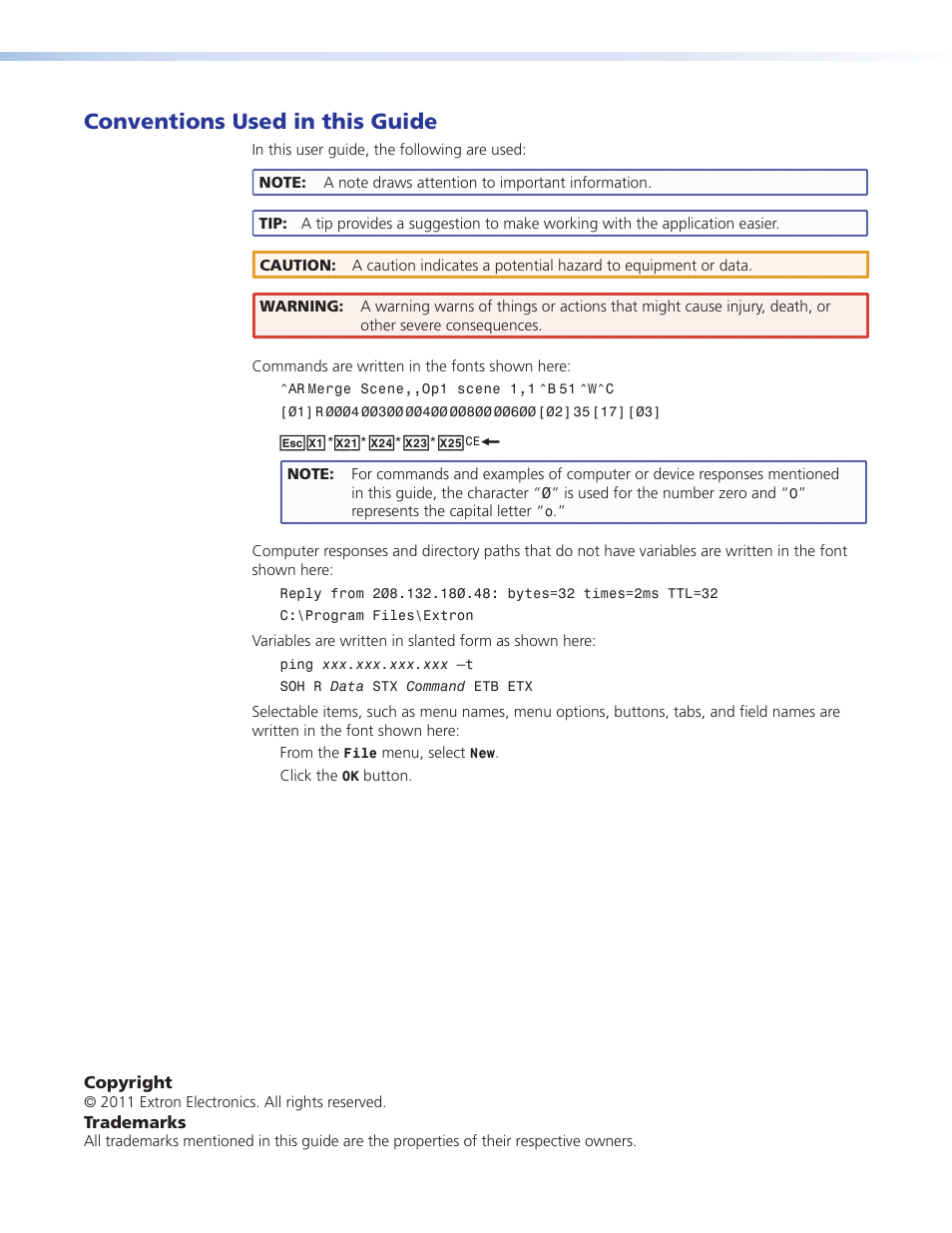 Conventions used in this guide | Extron Electronics MTPX Plus Series User Guide User Manual | Page 4 / 169