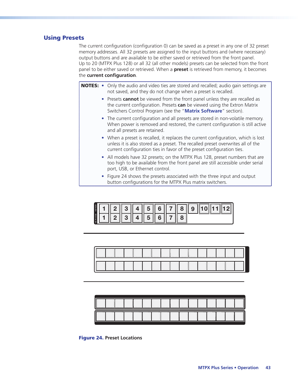 Using presets, Presets, Figure 24. preset locations | Mtpx plus series • operation 43 | Extron Electronics MTPX Plus Series User Guide User Manual | Page 49 / 169