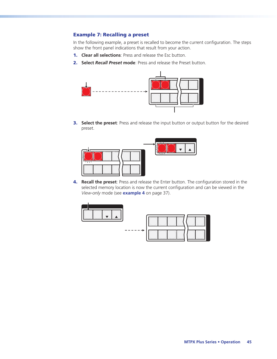 Example 7: recalling a preset, Recalling a preset | Extron Electronics MTPX Plus Series User Guide User Manual | Page 51 / 169
