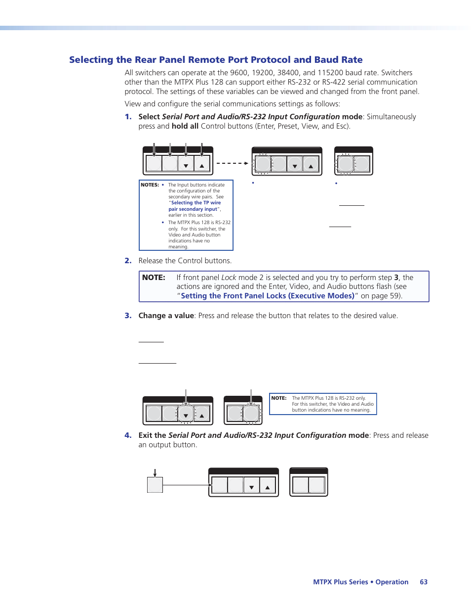 Selecting the rear panel remote port, Protocol and baud rate, Port | Reading and setting the remote port settings, Selecting, The rear panel remote port protocol and baud rate | Extron Electronics MTPX Plus Series User Guide User Manual | Page 69 / 169