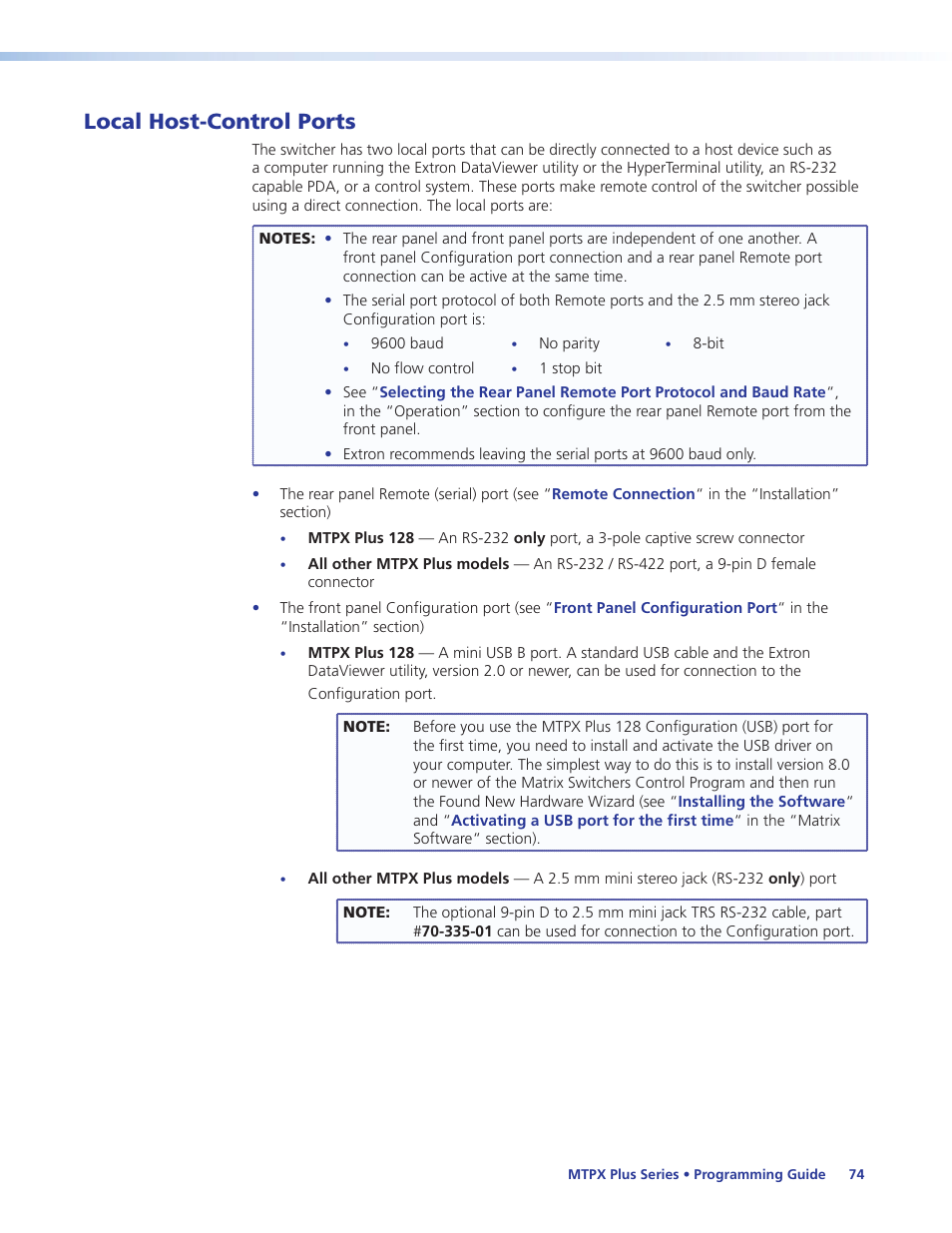 Local host-control ports | Extron Electronics MTPX Plus Series User Guide User Manual | Page 80 / 169