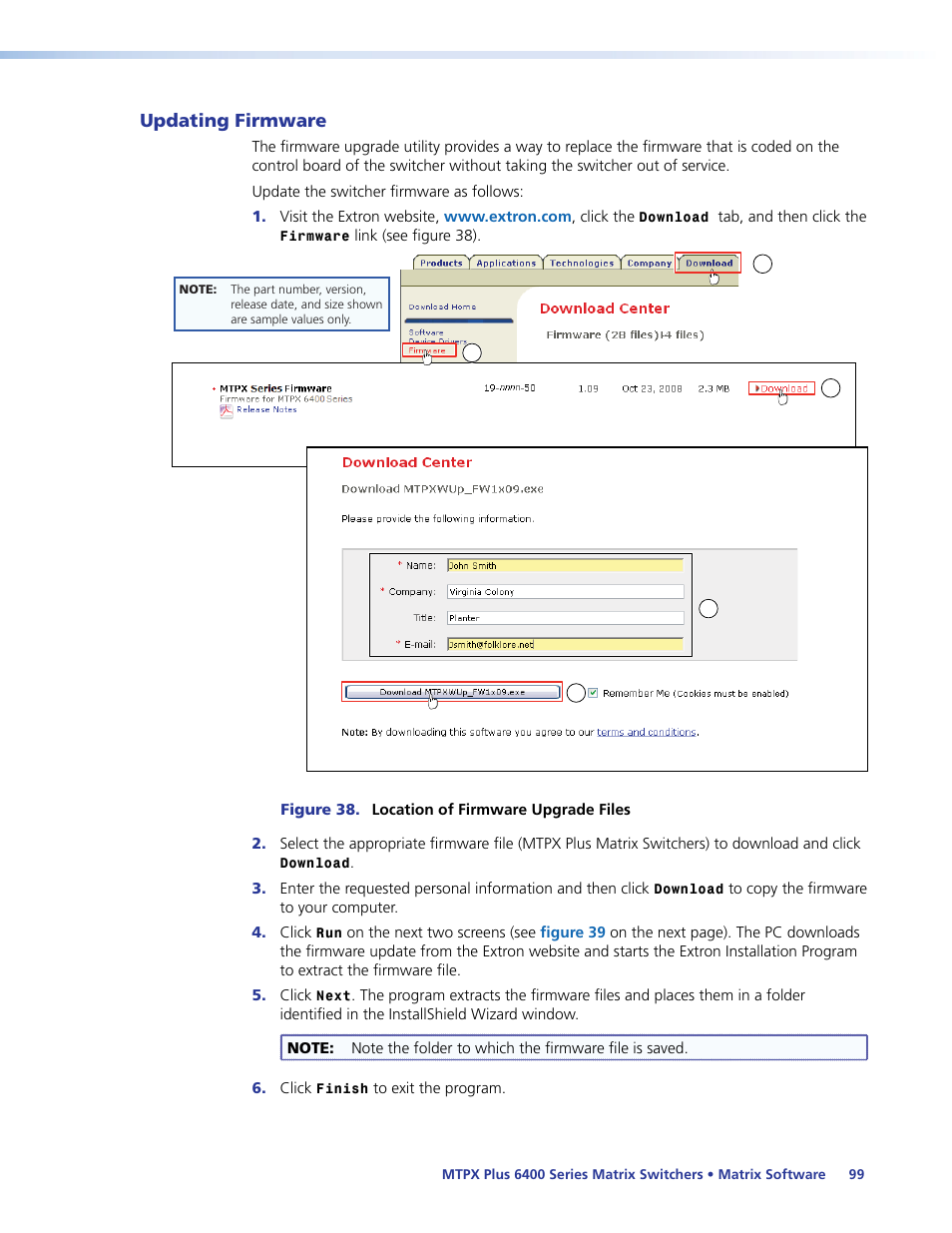 Updating firmware | Extron Electronics MTPX Plus 6400 Series User Guide User Manual | Page 105 / 166