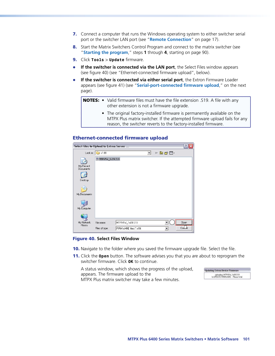 Ethernet-connected firmware upload | Extron Electronics MTPX Plus 6400 Series User Guide User Manual | Page 107 / 166