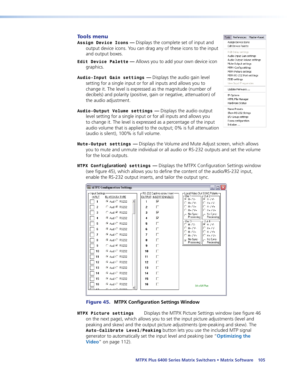 Tools menu, Matrix software | Extron Electronics MTPX Plus 6400 Series User Guide User Manual | Page 111 / 166