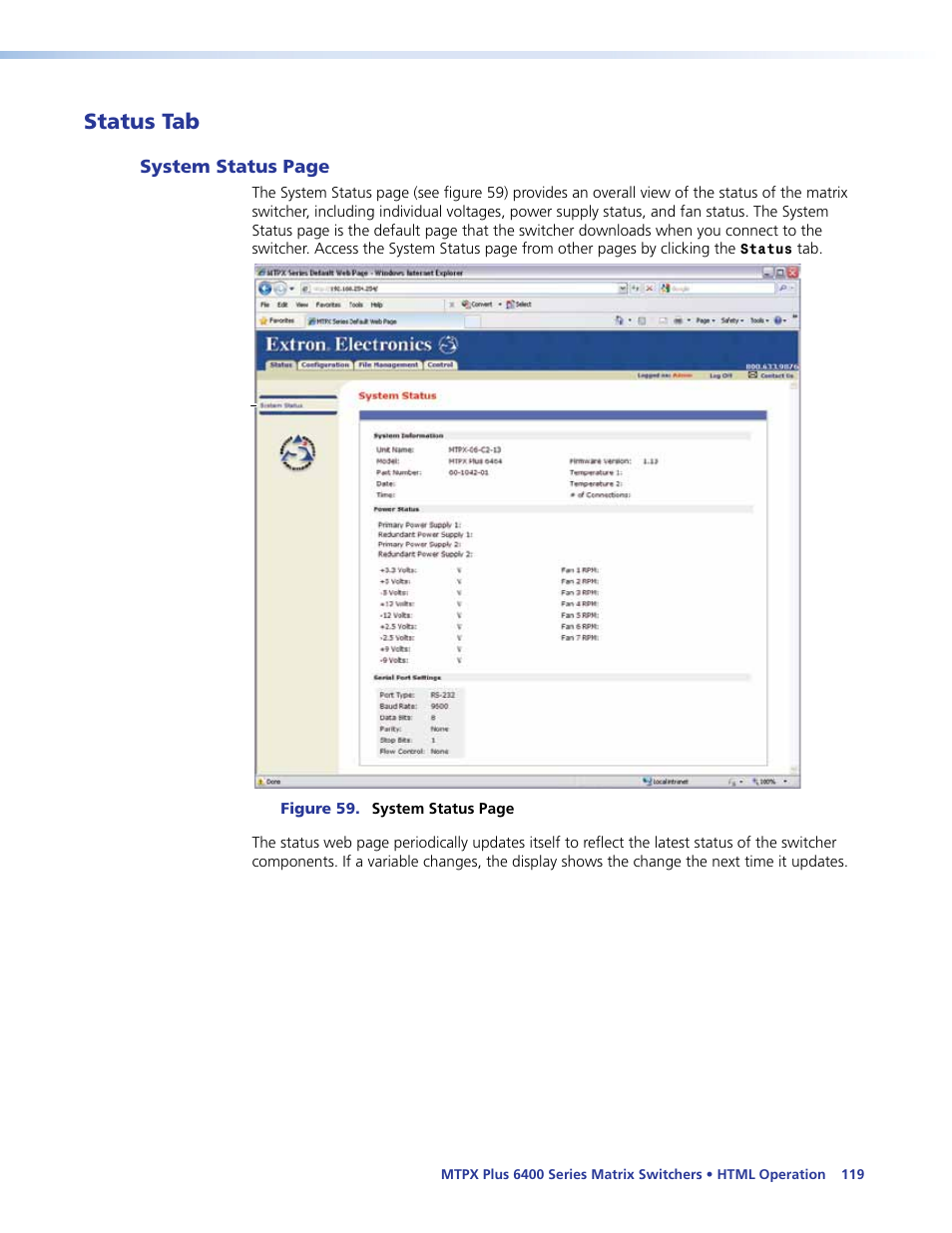 Status tab | Extron Electronics MTPX Plus 6400 Series User Guide User Manual | Page 125 / 166