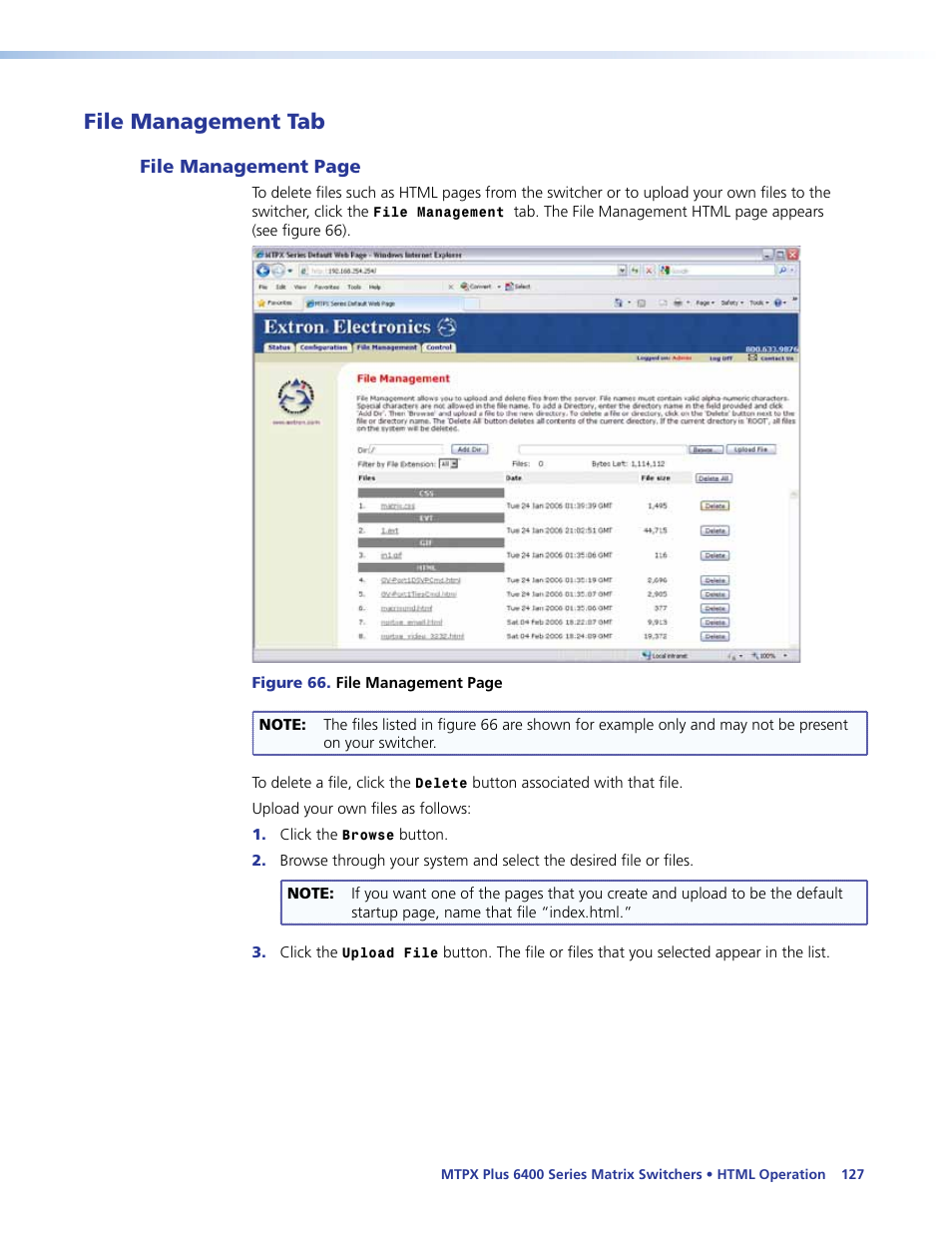 File management tab | Extron Electronics MTPX Plus 6400 Series User Guide User Manual | Page 133 / 166